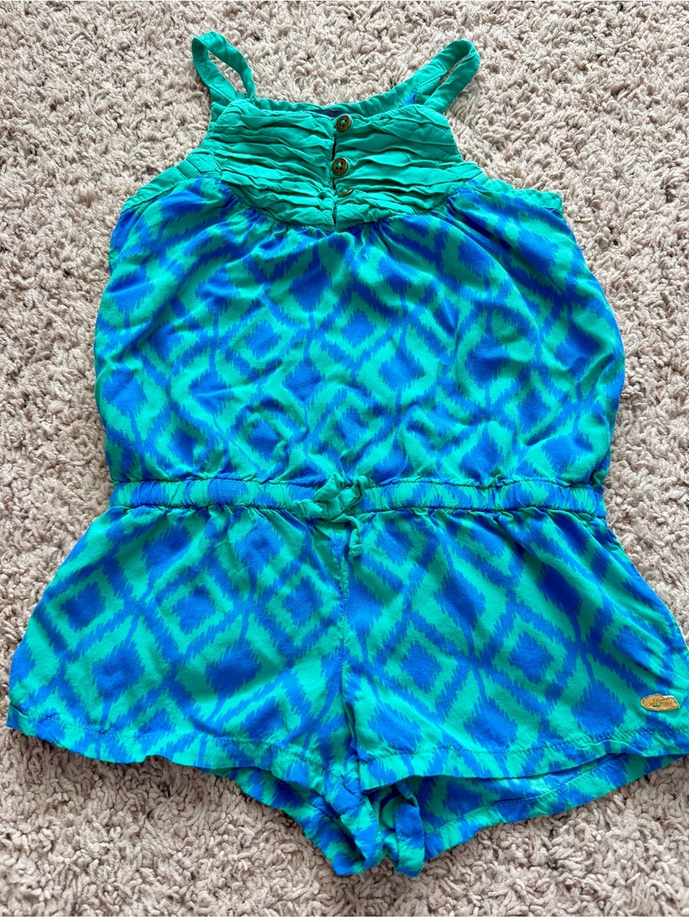 Tommy Hilfiger Teal & Blue Patterned Girls' Romper
